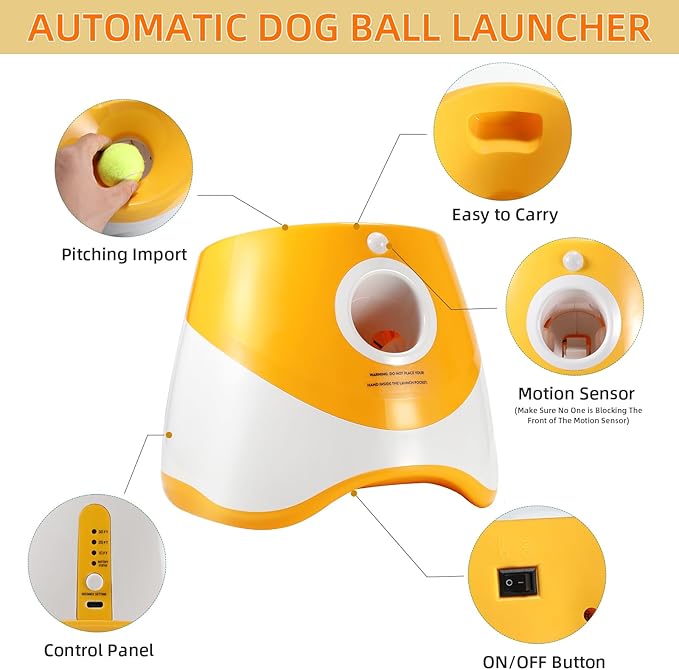 Automatic Dog Ball Launcher - Dog Fetch Machine for Small Sized Dogs,3 Launch Distances, Ball Launcher for Dogs with 12 Balls, Rechargeable Ball Thrower for Dogs (Orange)