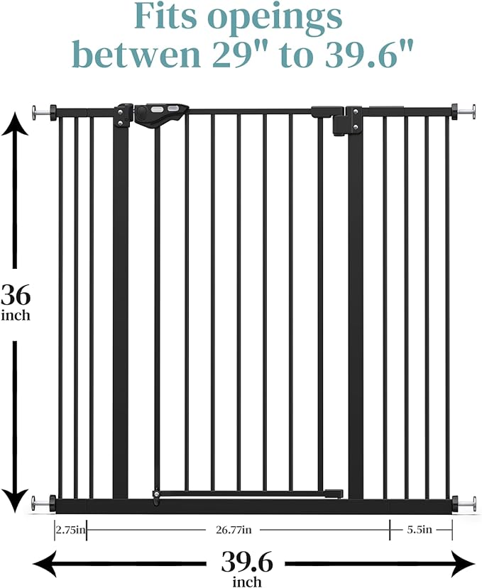 InnoTruth 36" Tall Baby Gate for Dogs, 29-39.6” Auto Close Safety Gate Crafted for Child Protection with 2.24" Slots, Dual-Lock Safety Design and Wall-Friendly, Black