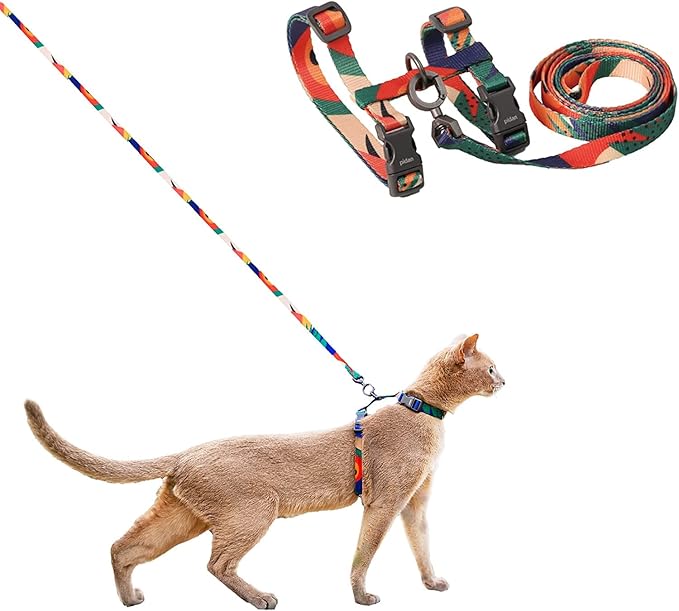 pidan Cat Harness and Leash Set, Cats Escape Proof - Adjustable Kitten Harness for Large Small Cats, Lightweight Soft Walking Travel Petsafe Harness（(Multicolor-M Size）