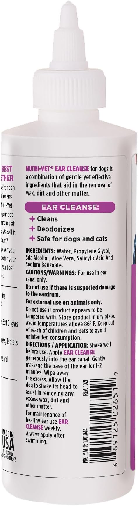 Nutri-Vet Ear Cleanse for Dogs - Ear Cleaner & Deodorizer - 8 oz, White, 8-oz bottle