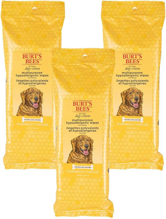 Burt's Bees for Pets Multipurpose Grooming Wipes - Puppy & Dog Wipes for All Purpose Cleaning & Grooming - Cruelty Free, Pet Wipes, Puppy Supplies, 50 Count - 3 Pack