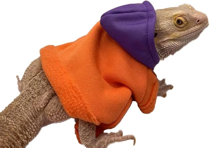 Lizard Clothes for Bearded Dragons Reptile Apparel Handmade Cotton Material Hoodies Sweater for Skin Protection Winter Warm Sport Crested Gecko Chameleon (Orange, Large)