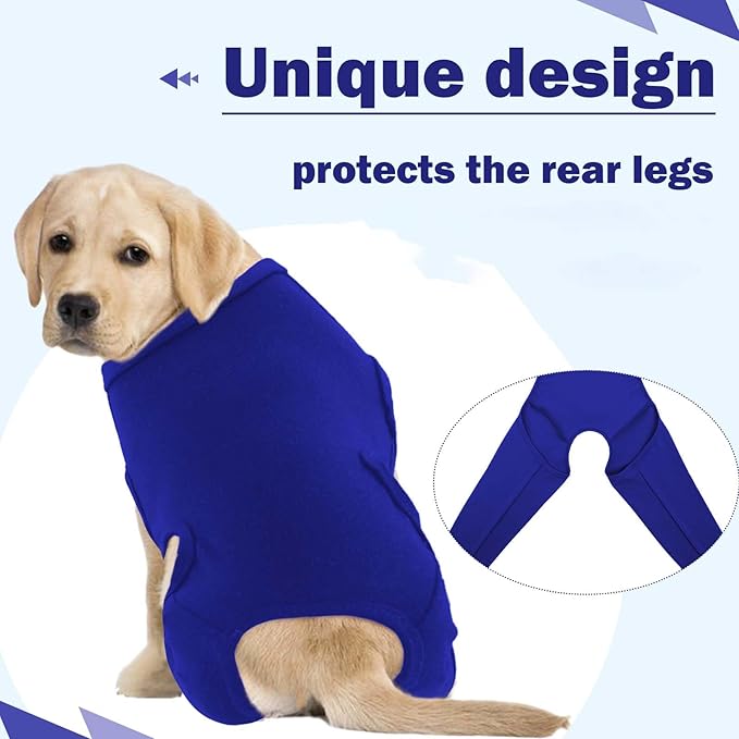 ROZKITCH Dog Surgery Recovery Sleeve Rear Right Left Leg, Pet Prevent Licking Wound Elbow Brace Protector, Dog Recovery Suit Cone Collar Alternative for Sprain ACL CCL Arthritis Joint Care Blue S