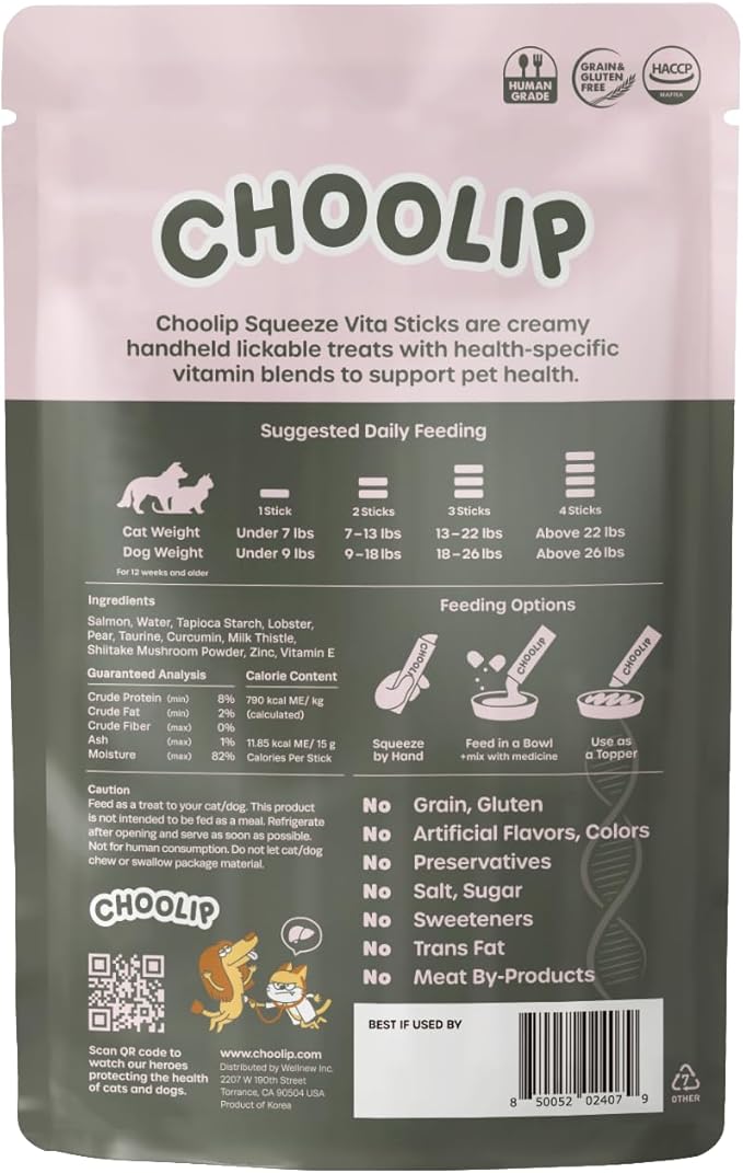 Squeeze Vita Stick for Liver. Natural Cat and Dog Treats with Milk Thistle, Curcumin, Taurine, Shiitake Mushroom, Zinc and more. 7pk Liquid Cat Treats, Dog Treats. Vet-Formulated Low Carb