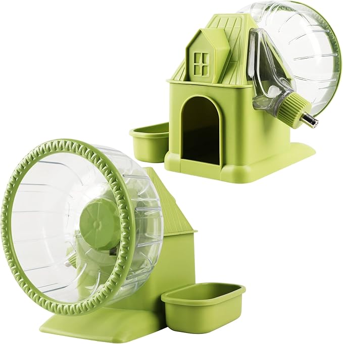 Silent Hamster Wheel Multifunctional Hamster Wheel Quite Running Spinner Wheel Accessories with Food Bowl Water Bottle for Hamsters Dwarf Gerbil (Green)