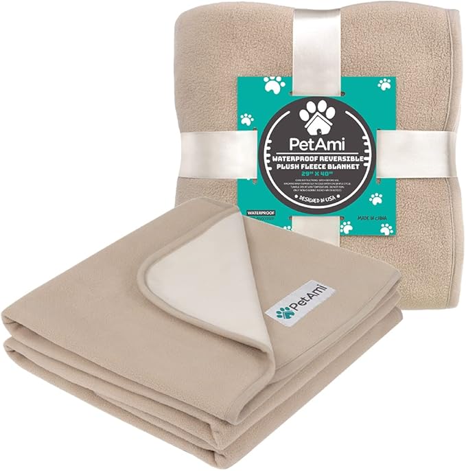 PetAmi Waterproof Dog Blanket for Small Medium Dog, Pet Puppy Blanket Couch Cover Protection, Fleece Cat Washable Throw, Couch Sofa Furniture Protector, Reversible Soft Plush, 29x40 Taupe/Beige