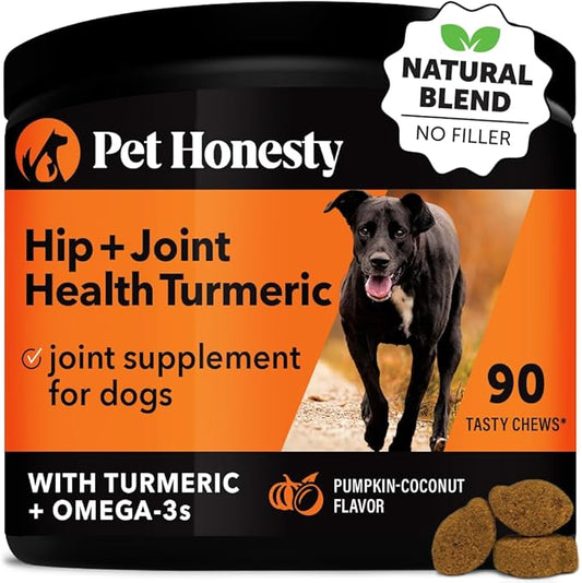 Pet Honesty Hip & Joint Turmeric Health - Joint Supplement for Dogs, Omega-3 Fish Oil, Turmeric Support Joint Health, Ease Stiffness - Advanced Pet Joint Support and Mobility - 90 Ct (Pumpkin)