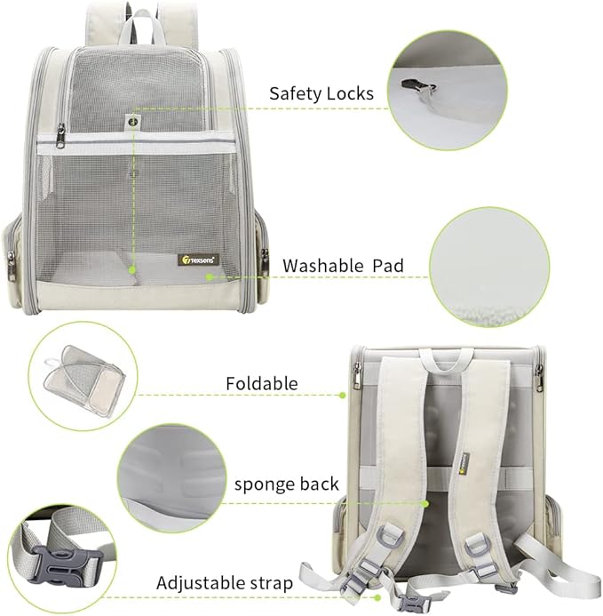 Texsens Pet Backpack Carrier for Small Cats Dogs | Ventilated Design, Safety Straps, Buckle Support, Collapsible | Designed for Travel, Hiking & Outdoor Use (Creamy White)