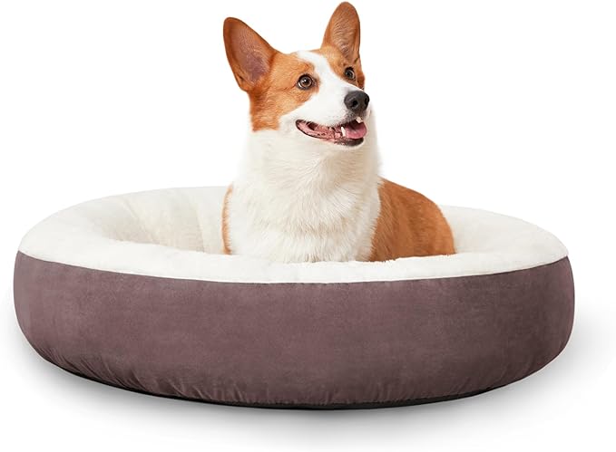 Love's cabin Donut Pet Bed, 25in, Burlwood, for Small Dogs & Cats, Soft Durable Fabric, Anti-Slip, Water-Resistant, Washable