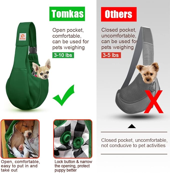 Tomkas Dog Sling Carrier for Small Dogs Puppy Carrier for Small Dogs (Emerald Green, Adjustable Strap & Zipper Pocket)