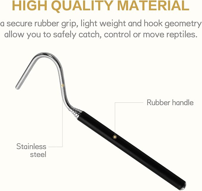 CONSIO Retractable Reptile Hook, Portable Mini Snake Hook Collapsible Stainless Steel Snake Tool, and Snake & Reptile Hook Retractable Catching Snake Handling Tool