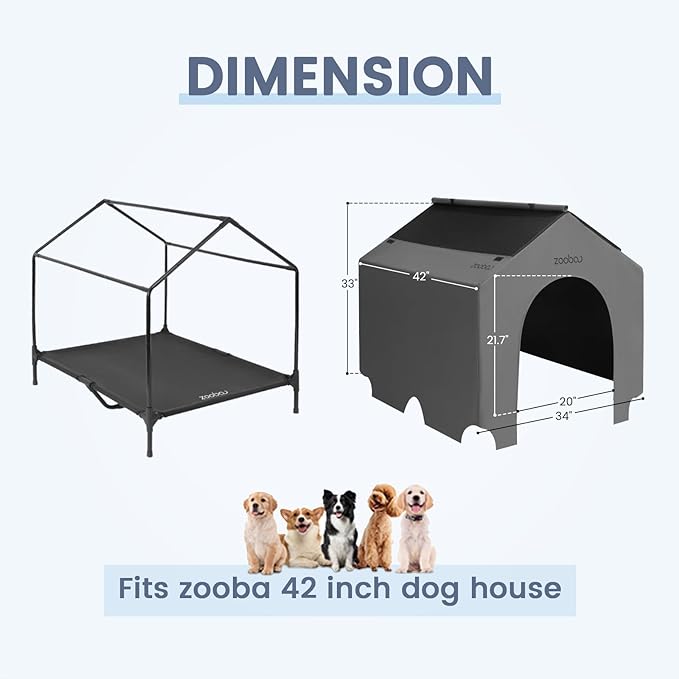 42” Durable Dog House Cover - Waterproof & UV-Resistant 600D Oxford Fabric Canopy for Outdoor Kennels - Fits 42"x34"x40" Houses - Protective Large Breed Shelter Top - COOL GREY