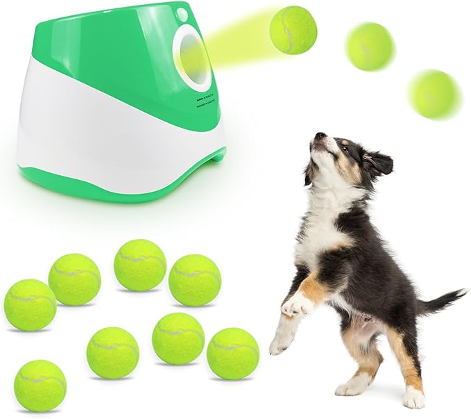 jovani Dog Automatic Ball Launcher for Dogs, Interactive Fetching Toys for Dogs, Indoor/Outdoor Dog Ball Launcher with Free 9 PCS Balls, Work 4~5 Hours on Full Charge Three-Speed Control