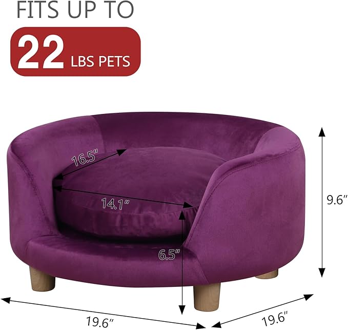 Dog Sofas and Chairs for Small Pet/Dog Sofa Chair with Soft Velvet Fabric / /Wooden Frame Cat Sofa Chair/Dog Sofa Bed with Washable Cushion for Small Dog Rest Using (purple)