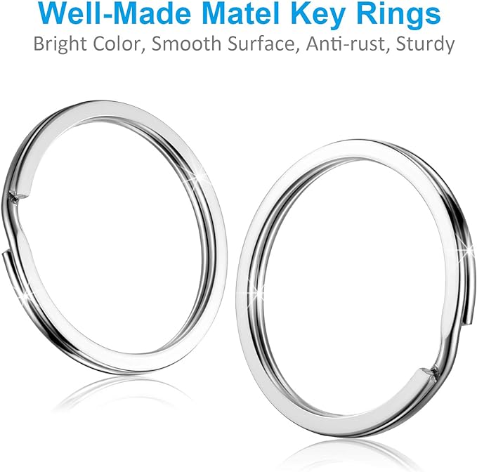 Split Key Ring Circle Assorted, Round Keyring Durable 5 Sizes (1/2 inch, 3/4 inch,1 inch, 1.25 inch, 1.38 inch)