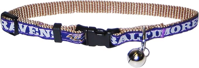 NFL CAT Collar Baltimore Ravens Satin Cat Collar Football Team Collar for Dogs & Cats. A Shiny & Colorful Cat Collar with Ringing Bell Pendant