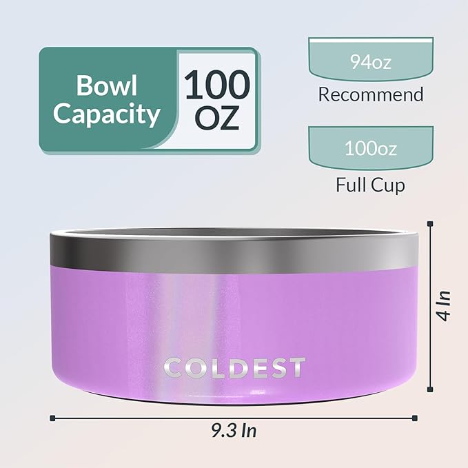 Coldest Dog Bowl, Anti Rust Metal & Non Slip Dog Bowls Large, Spill Proof Heavy Duty 3 Layers Insulated Dog Bowl, Food & Water Bowl for Dogs, Cats, Dishwasher Safe (100 oz, Saturns Purple Glitter)