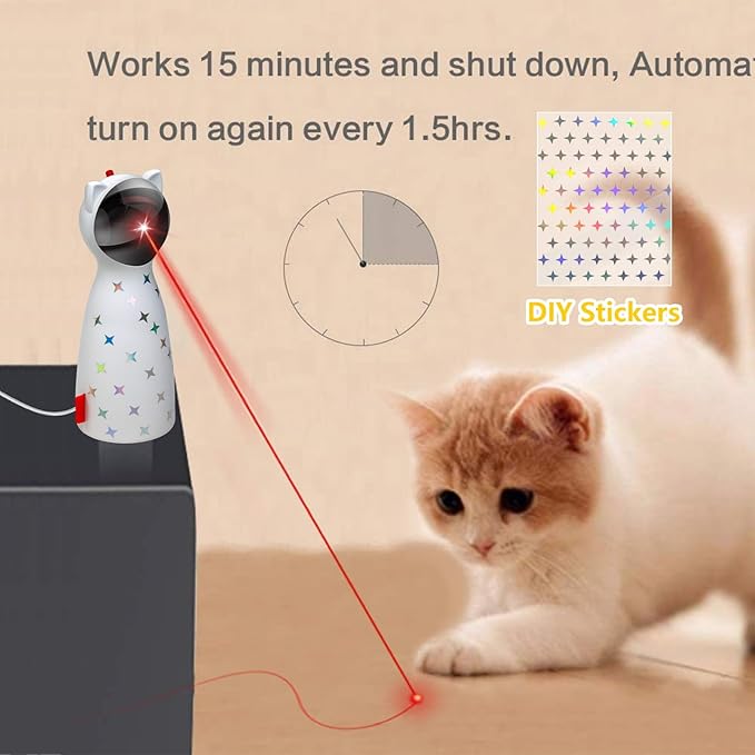 Automatic Cat Laser Toy Interactive Cat Toys for Indoor Cats/Kitty/Dogs (DIY Sticker) (Colorful)