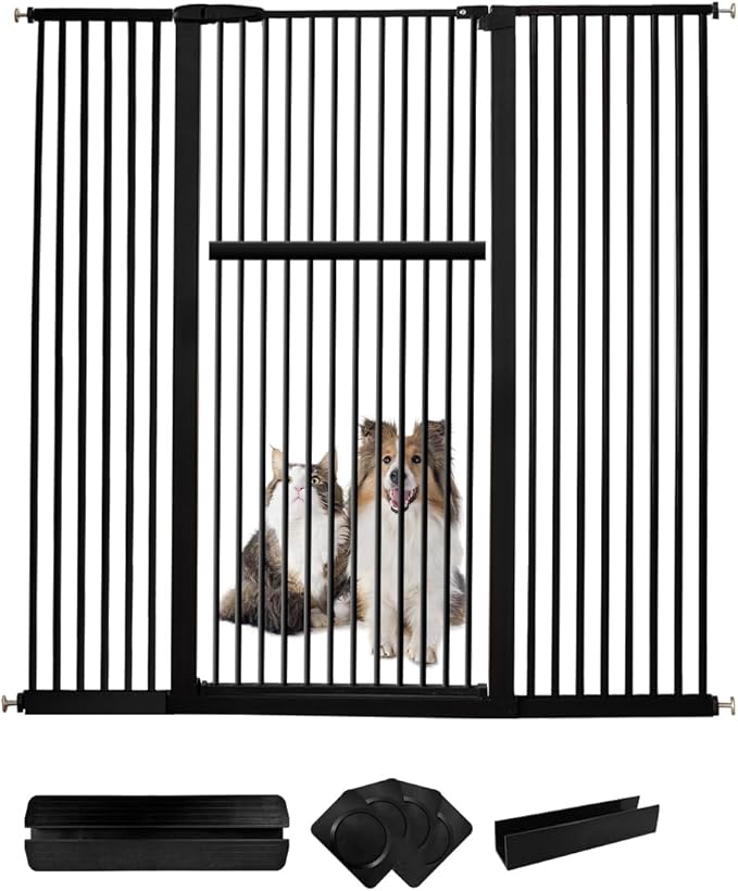 Extra Tall Pet Gate 55.12" High Pressure Mounted 59.25"-63.38" Extra Wide (9 Sizes) 1.37" Gap for Cat Dog Children Stairs Doorway Hallway No Drilling Auto-Close (59.25"-63.38", Black)