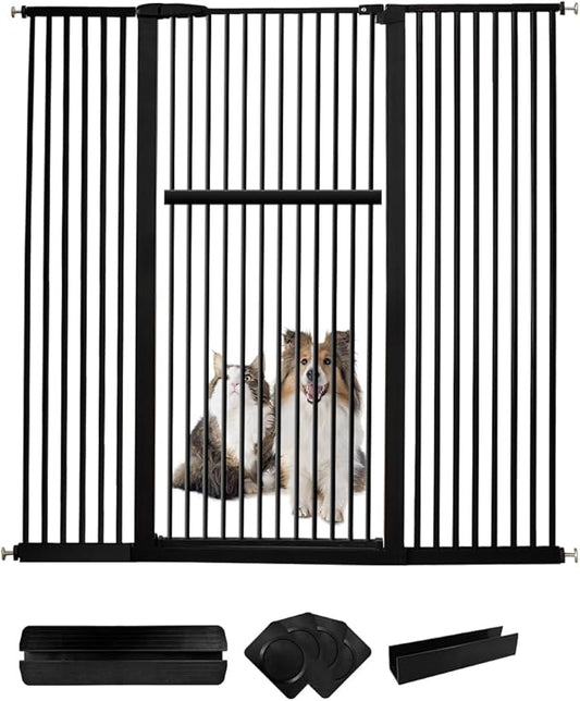 Extra Tall Pet Gate 55.12" High Pressure Mounted 59.25"-63.38" Extra Wide (9 Sizes) 1.37" Gap for Cat Dog Children Stairs Doorway Hallway No Drilling Auto-Close (59.25"-63.38", Black)