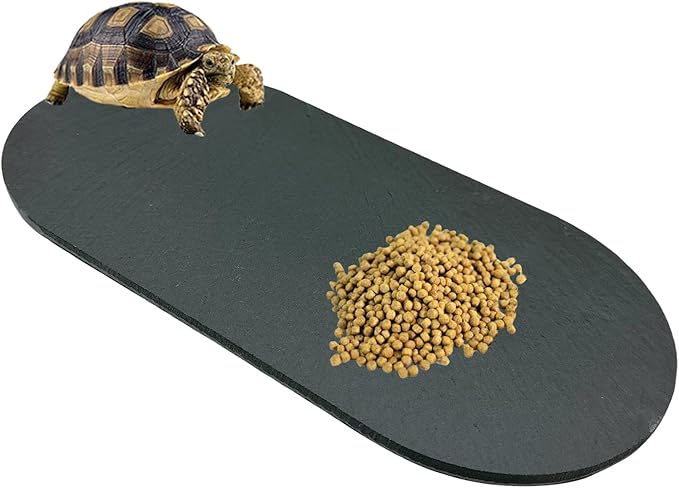 Reptile Basking Platform 11.2''x5.7'' Turtle Rock Slate Food Bowl Feeding Dish Plate Tortoise Resting Bathing Platform for Gecko Bearded Dragon Lizard Chameleon Snake Frog