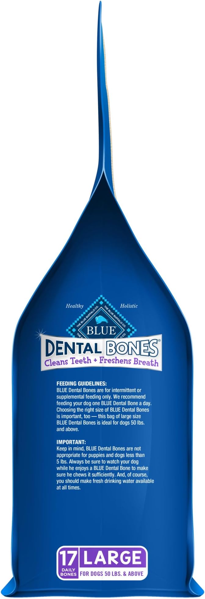 Blue Buffalo Dental Bones for Large Dogs 50 lbs. & Above, Daily Dental Dog Treats, Cleans Teeth & Freshens Breath, 27-oz. (17 Bones)