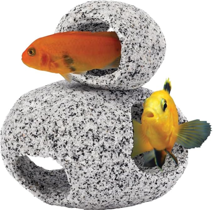 Penn-Plax Deco-Replicas Granite Aquarium Ornament & Hideaway – Realistic Stone Appearance – Safe for Freshwater and Saltwater Tanks – Large Size