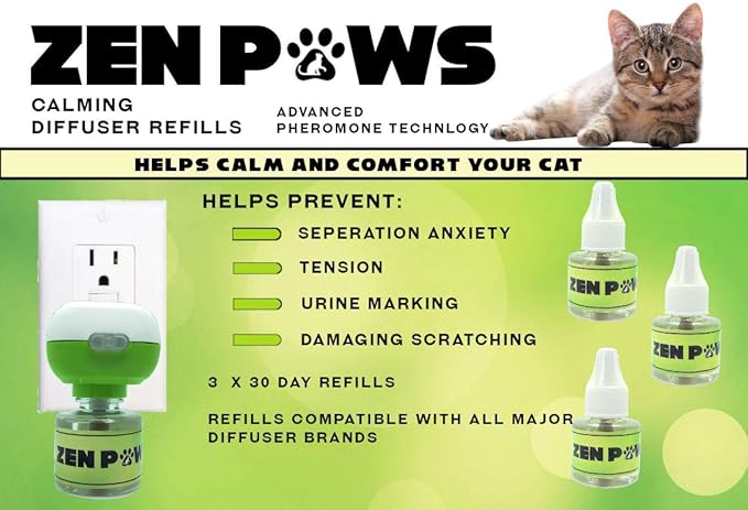 Kit - No Scent - 1 Diffuser + 5 Diffuser Cat Relaxant Refills + - Compatibility : Refills fit and are Compatible with All Major Brand diffusers. Comfort Zone, ThunderEase, Relaxivet and Others