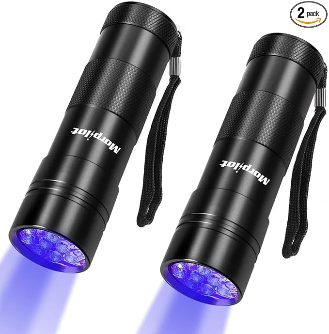 Morpilot Blacklight Flashlights uv Flashlight,12 LED 395nm Ultraviolet Blacklight 2 PCS Black Light Flashlight Mini, Torch Light Pet Urine Detector Light for Dog/Cat, Dry Stains,Resin Curing,Bed Bug