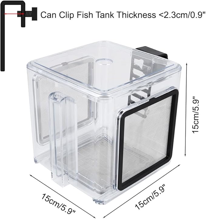 Fish Breeding Box, Acrylic Fish Isolation Box Hanging Aquarium Hatchery Tank for Baby Fish Guppy Betta Shrimp Clownfish Freshwater Saltwater