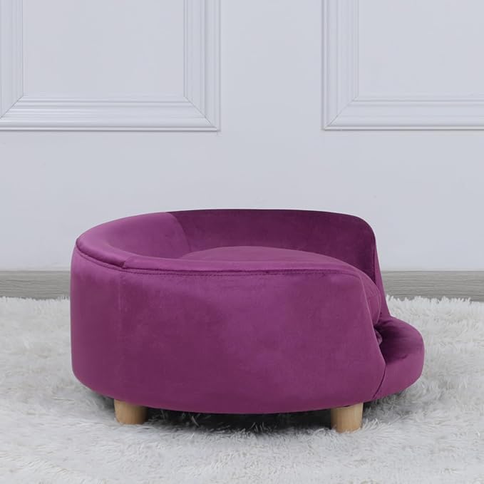 Dog Sofas and Chairs for Small Pet/Dog Sofa Chair with Soft Velvet Fabric / /Wooden Frame Cat Sofa Chair/Dog Sofa Bed with Washable Cushion for Small Dog Rest Using (purple)