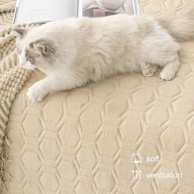 Waterproof and Non-Slip Dog Bed Cover and Pet Blanket Sofa Pet Bed Mat ，car Incontinence Mattress Protectors Furniture Couch Cover for Most Cats Dogs,Pets<82x102-Beige>