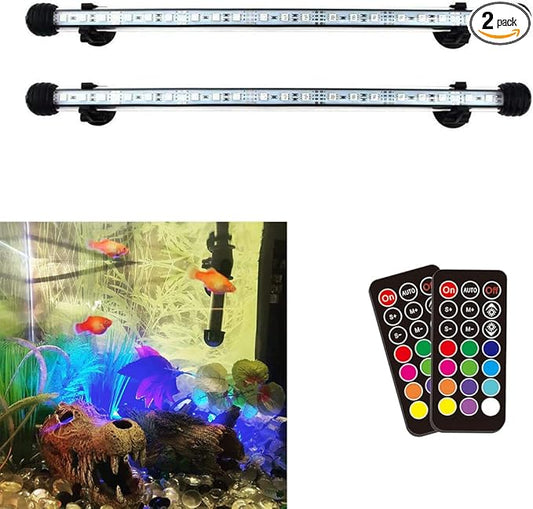 LED Aquarium Light, 2 Pack 15 inches Fish Tank Light RGB Color Underwater Light Submersible Crystal Glass Lights, 42 LED Beads, Brightness Adjustable Memory Function, LED Light bar Stick