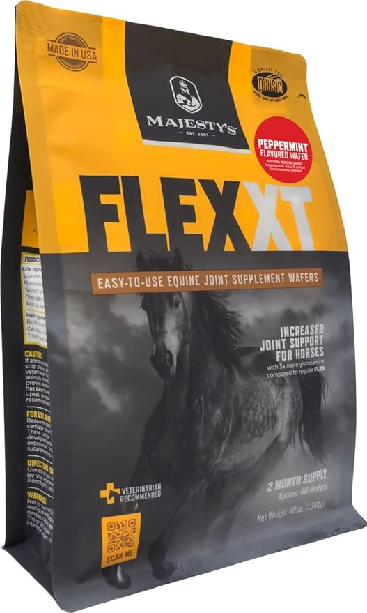 Majesty's Flex XT Wafers - Superior Horse/Equine Joint Support with Increased Supplement Levels - Glucosamine, MSM, Yucca, Vitamin C (Peppermint, 60 Count)