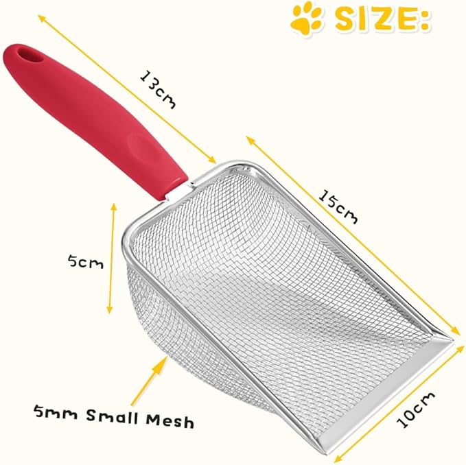 Cat Litter Scoop,Sturdy Litter Cleaner Corner Shovel,2Pcs Stainless Steel Mesh Litter Shovel,Easy to Clean Reptile Terrarium Sand Waste,Beach Shovel(Red)