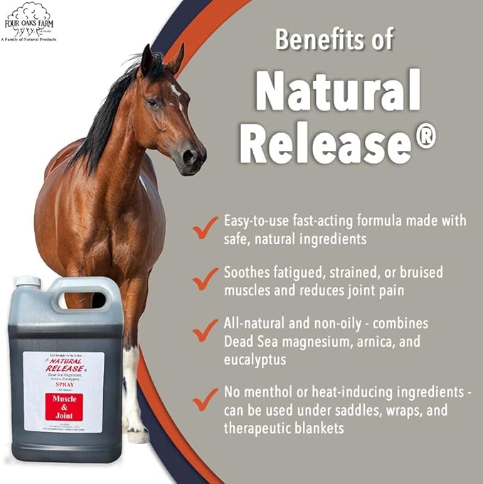 Natural Release Muscle Spray Treatment - Horse Liniment for Sore Muscles, Joint Pain, Tendon & Inflammation Relief - Easy to Use, Fast Acting, Alcohol & Menthol Free (1 Gal)