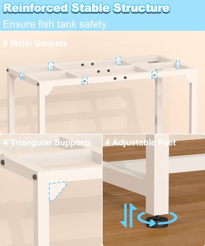 20 Gallon Fish Tank Stand, Upgraded Height Aquarium Stand Table with 2 Tiers Storage Shelf, Metal Reptile Breeder Turtle Terrarium Stand Rack for Home Office, 24" L x 12" W x 32.2" H, 510 LBS Capacity, White