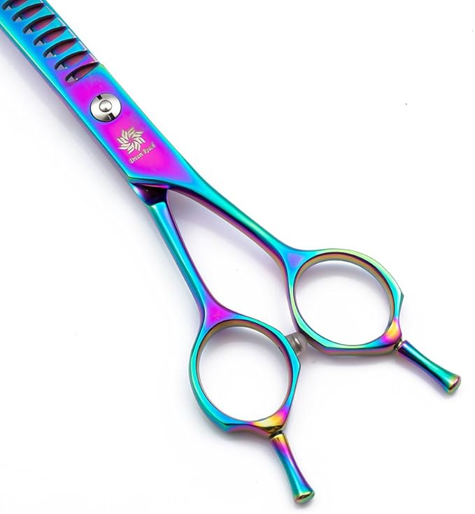 6.5"/8.0'' Professional Chunker Shear Twin Tail Downward Curved Pet Grooming Thinning/Blending Scissors Dog&cat Grooming Chunkers Shear (6.5 inches) Rainbow