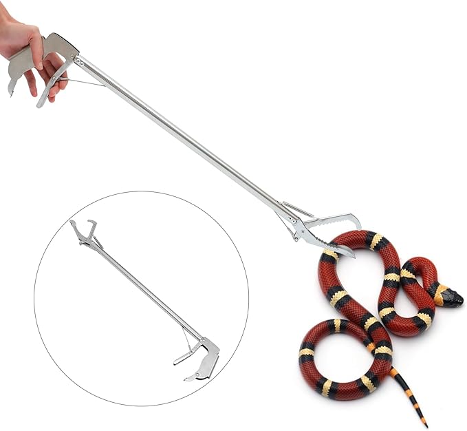 POPETPOP 30“ Snake Grabber - Reptile Snake Catcher Wide Jaw Handling Tool, Professional Snake Catcher, Stainless Steel Folding Tool Snake Hook