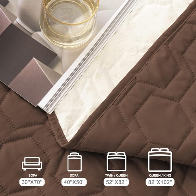 Waterproof & Anti-Slip Dog Bed Cover and Pet Blanket Sofa Pet Bed Mat ，car Incontinence Mattress Protectors Furniture Couch Cover for Most Cats Dogs, Pets<52x82-Chocolate>