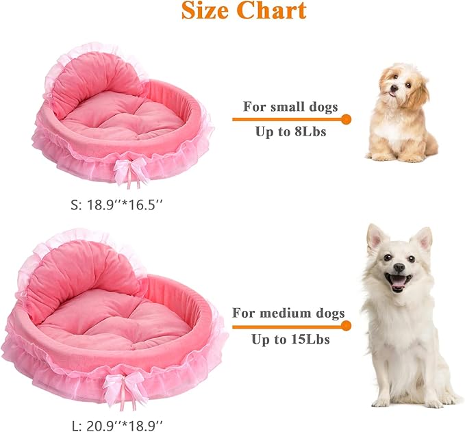 pawstrip Pink Dog Bed Washable Princess Cat Couch Soft Plush Pet Sofa Nest Mat Snuggle Kitten Puppy Cave Beds Cute Cozy Kitten Doggy Kennel Cushion Small Medium Dogs Cats Sleeping Pad (L, Pink)