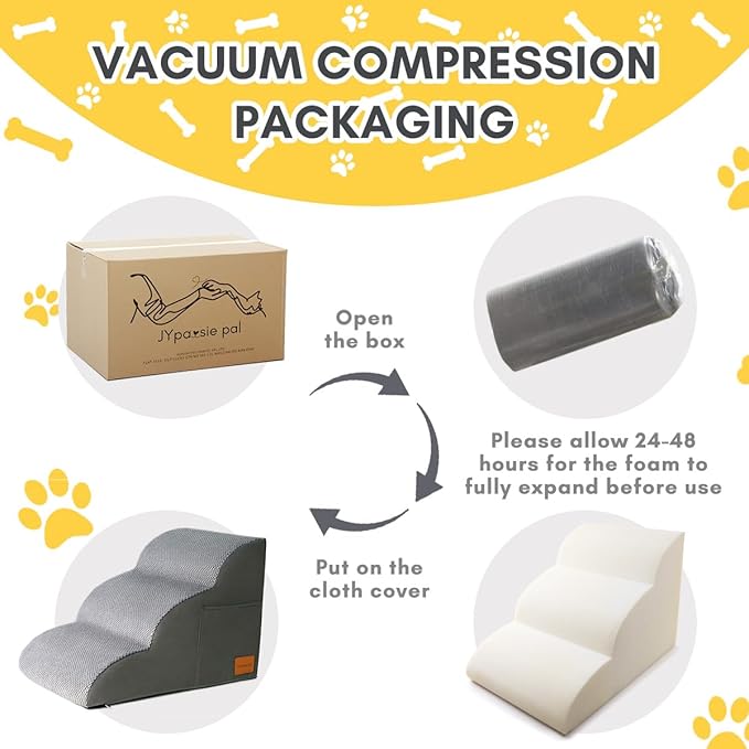 Dog Stairs for Small Dogs, JYpawsiepal dog steps for High Bed and Couch, Pet Ramp with High Density Foam, Non-Slip Balanced Indoor Pet Step,4 Steps Pet Stairs cream