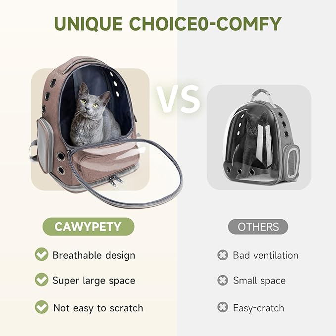 Cat Backpack Carrier, Breathable Cat Carrier Large Space Bubble Pet Backpack for Kitty Small Dog up to 15lbs, Transparent & Foldable Pet Carrier for Travel Hiking