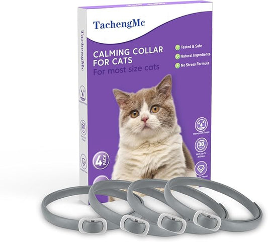 Calming Collar for Cats, 4 Pack Cat Calming Collar, Effective Relief Ancxiety Stress Cat Pheromone Collar, Water-Resistant & Adjustable Cat Calming Collar Fits Cats, Grey