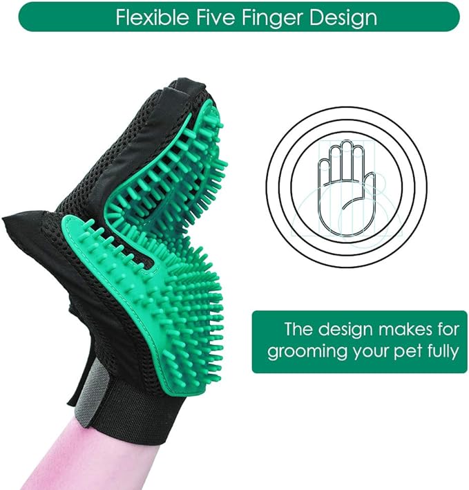 Pet Hair Remover Gloves, Enhance Pet Grooming Glove with 255 Tips, Deshedding Glove for Dog and Cat, 1 Pair Left & Right Gentle De-Shedding Glove Brush, Green