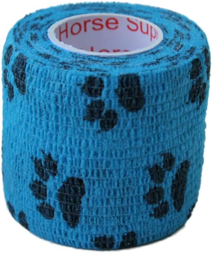 Prairie Horse Supply 2 Inch Vet Wrap Tape Bulk (Paw Prints Variety) (Pack of 12) Self Adhesive Adherent Adhering Flex Bandage Grip Roll for Dog Cat Pet