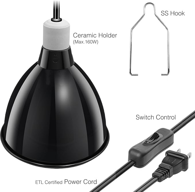 Reptile Light Fixture, 8.5'' Deep Dome for Reptile Light/Heat Lamp/UVB Light/Mercury Vapor Bulb, 1-Pack 8.5 Inch Deep Light Dome