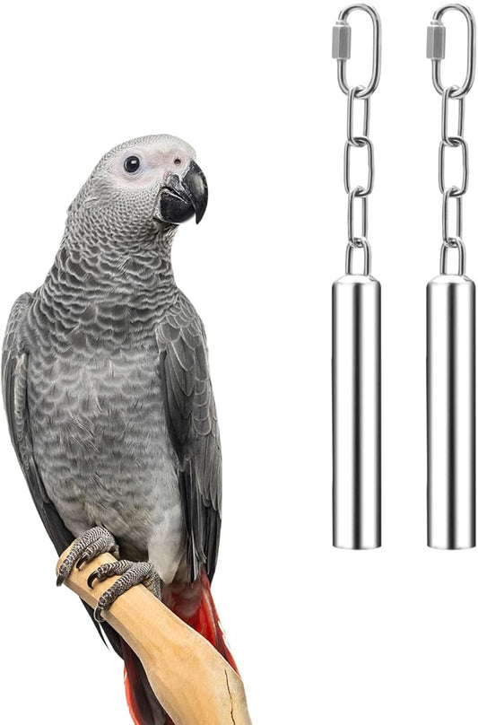 Stainless Steel Bell Toy Bird Cage Hanging Bite Toy for Parrot Parakeet Budgie Cockatiel Conure African Greys (2 PCS-L)