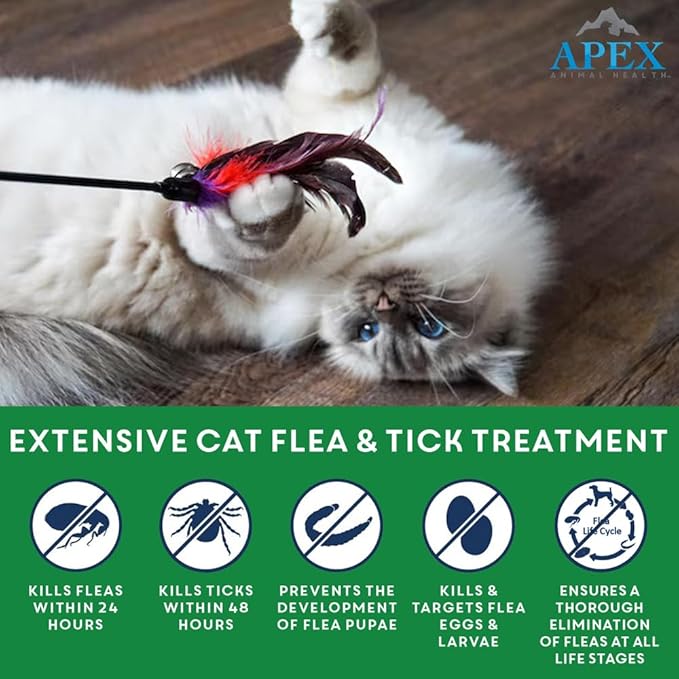 Apex Plus Flea Treatment for Cats, 1.5+ lbs | 3-Month Supply | Cat Flea and Tick Treatment Drops | 24-Hour Activation, Waterproof, 30-Day Protection