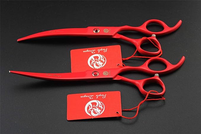 Purple Dragon Professional 7.0 inch 4PCS Pet Grooming Scissors Kit Japan Premium Steel Straight & Curved & Thinning Blade Dog Hair Cutting Shears Set with Case